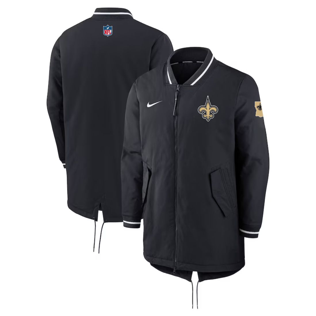 Men 2026 NFL New Orleans Saints black Extended Cotton Jacket style 01->nfl jacket->Sports Accessory